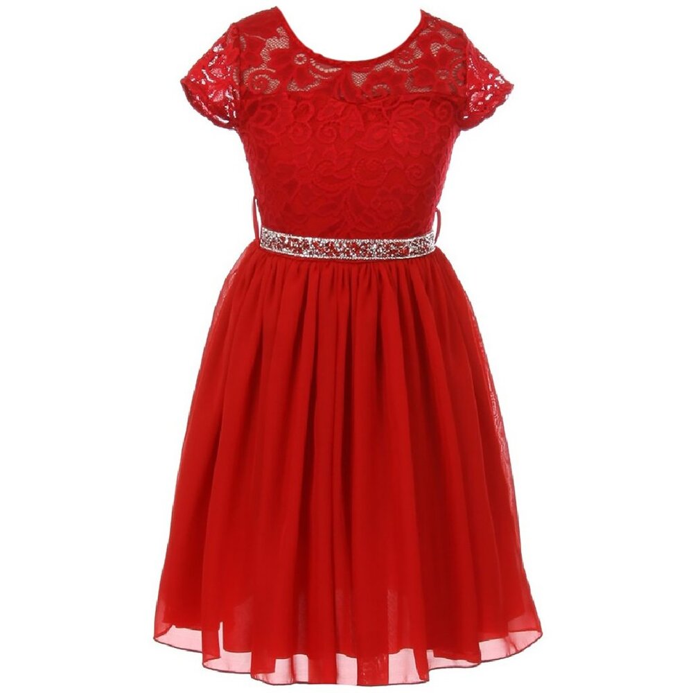 Little Girls Lace Easter Graduation Party Casual Flower Girl Dress Red 4